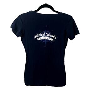 Admiral Nelson's Spiced Rum Navy Blue V Neck Graphic Tee Shirt Women's Sz Medium
